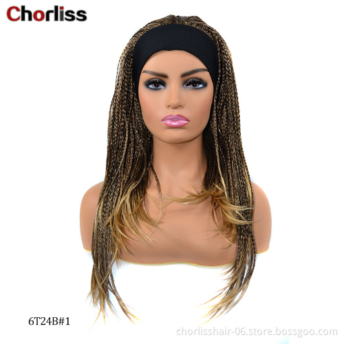 Wholesale Black Light Blonde AfroTurban Braiding Ponytail Wigs Headband Synthetic Hair Wigs With Headband Attached For Woman